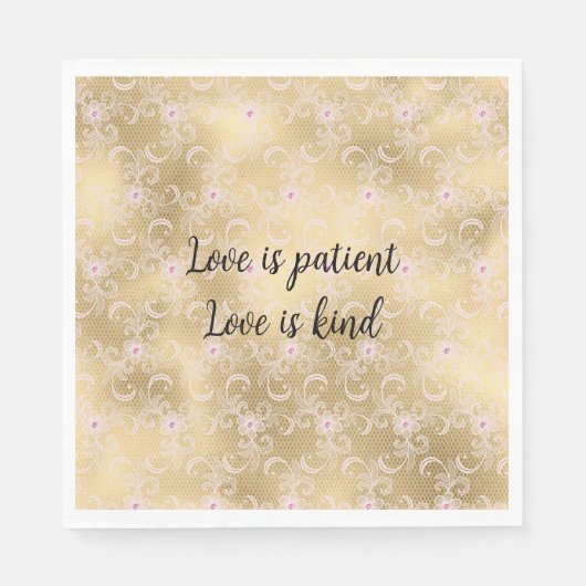 Elegantes rosa und goldenes, florales Spitzen Serviette (Vorderseite)