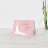 Elegantes rosa und goldenes Hochzeitskleid-Brautpa Dankeskarte (Vorderseite)