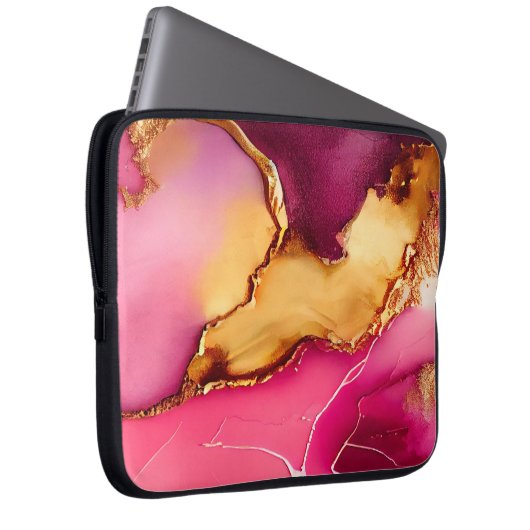 Elegantes rosa und goldenes Marmordesign Laptopschutzhülle (Vorne Rechts)