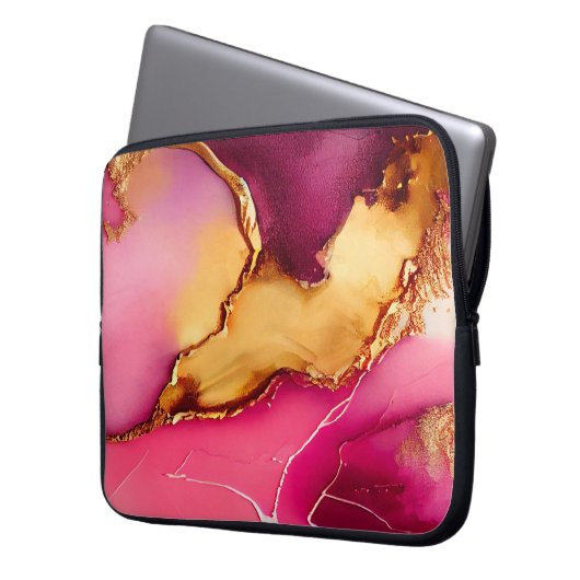 Elegantes rosa und goldenes Marmordesign Laptopschutzhülle (Vorderseite Links)
