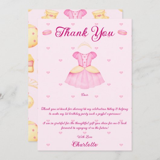 Elegantes rosa und goldenes Party Dankeskarte (Vorne/Hinten)