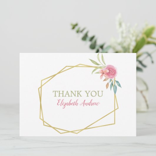 Elegantes rosa und goldenes Wasserfarben Bat Mitzv Dankeskarte (Stehend Vorderseite)