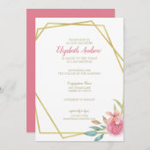 Elegantes rosa und goldenes Wasserfarben Bat Mitzv Einladung (Vorne/Hinten)