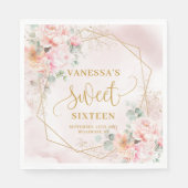 Elegantes Rosa und Goldflorale 16 . Geburtstag Serviette (Vorderseite)