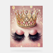 Elegantes Rosa und Goldkrone Eyelashes Acrylschild (Vorderseite)