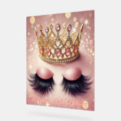 Elegantes Rosa und Goldkrone Eyelashes Acrylschild (Winkel)