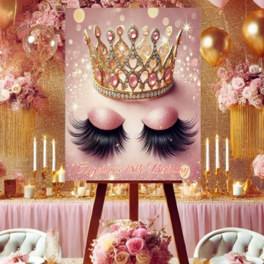 Elegantes Rosa und Goldkrone Eyelashes Acrylschild