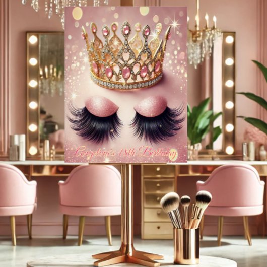 Elegantes Rosa und Goldkrone Eyelashes Acrylschild