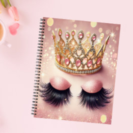 Elegantes Rosa und Goldkrone Eyelashes Notizblock
