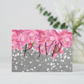 Elegantes rosa und graues, florales Hochzeitspanel RSVP Karte (Stehend Vorderseite)
