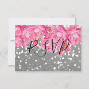 Elegantes rosa und graues, florales Hochzeitspanel RSVP Karte