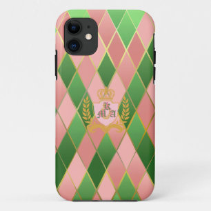 Elegantes Rosa und Grün Argyle Monogramm Muster Case-Mate iPhone Hülle