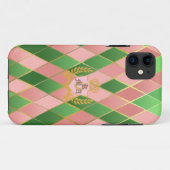 Elegantes Rosa und Grün Argyle Monogramm Muster Case-Mate iPhone Hülle (Rückseite (Horizontal))