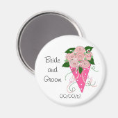 Elegantes rosa und grünes Wedding Bouquet Magnet (Vorderseite/Rückseite)