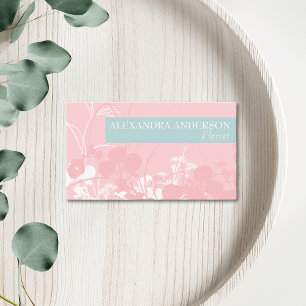 Elegantes Rosa und Hellgrau-Cyan Florales Minimal Visitenkarte