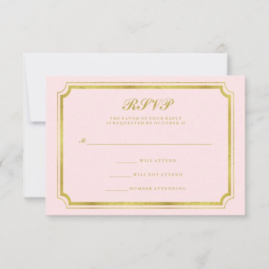 Elegantes Rosa und Imitats Gold Wedding RSVP Karte (Vorderseite)