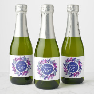 Elegantes Rosa und Lila 65. Geburtstag Schaumweinetikett