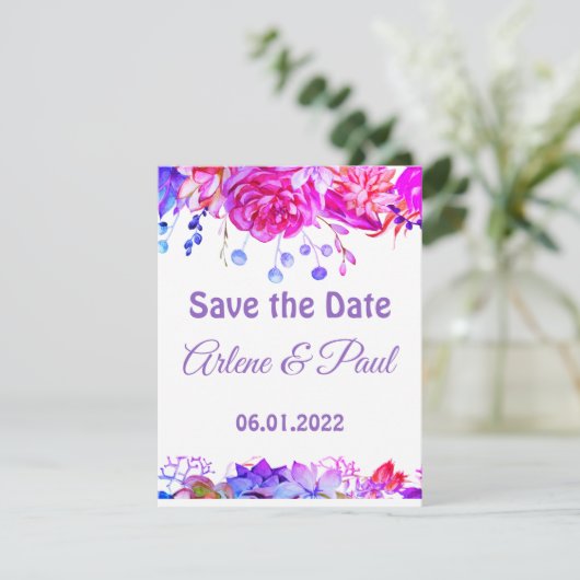 Elegantes Rosa und lila Arrangement Einladung (Stehend Vorderseite)