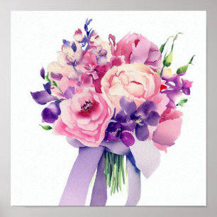 Elegantes Rosa und Lila, Attendants Bouquet (D) Poster