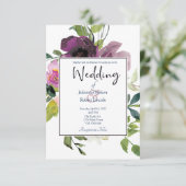 Elegantes Rosa und lila Blumen Einladung (Stehend Vorderseite)