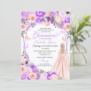 Elegantes Rosa und Lila Blumenmotiv Einladung