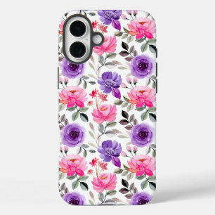 Elegantes Rosa und Lila Blumenmuster Case-Mate i iPhone 16 Plus Hülle