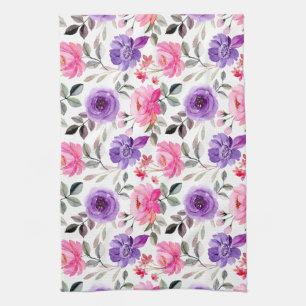 Elegantes Rosa und Lila Blumenmuster Küchentuch