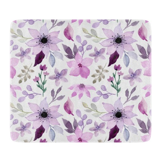 Elegantes Rosa- und Lila-Blumenmuster Schneidebrett (Vorderseite)