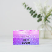 Elegantes, rosa und Lila funkelndes Glitzer-Logo Visitenkarte (Stehend Vorderseite)