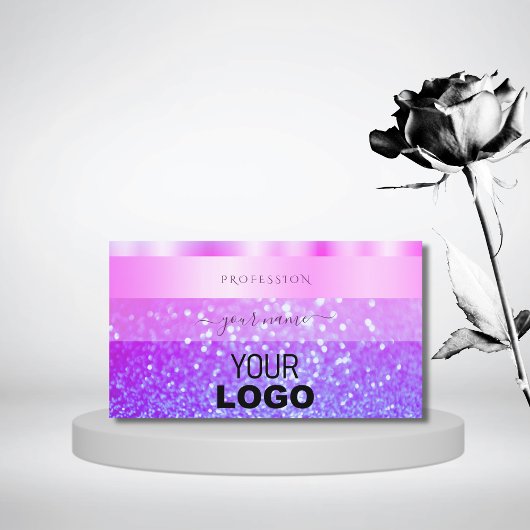 Elegantes, rosa und Lila funkelndes Glitzer-Logo Visitenkarte