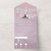 Elegantes Rosa und Lila Heart Leaf Tree Wedding All In One Einladung (Innen Boden)