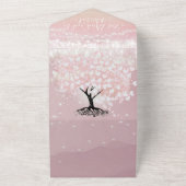 Elegantes Rosa und Lila Heart Leaf Tree Wedding All In One Einladung (Außenbereich)