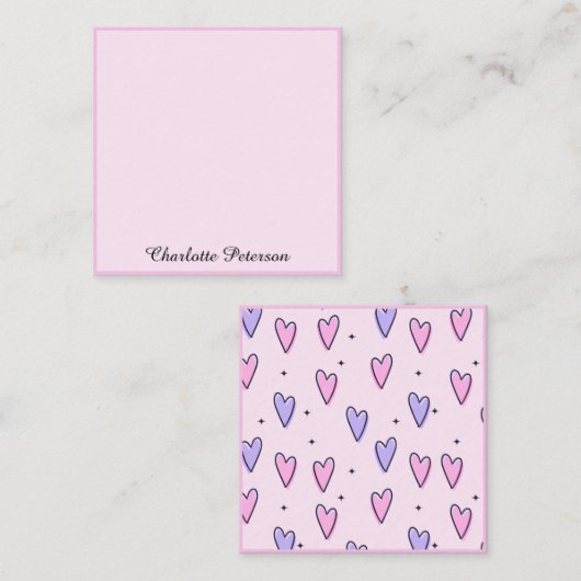 Elegantes rosa und Lila Herzmonogramm Mitteilungskarte (Vorne/Hinten)