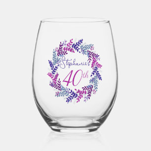 Elegantes Rosa und Lila Kraut 40. Geburtstag Party Weinglas Ohne Stiel
