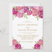 Elegantes Rosa und Lila Rose Blätter Hochzeit Einladung (Vorderseite)