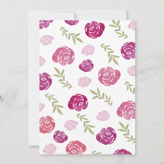 Elegantes Rosa und Lila Rose Blätter Hochzeit Einladung (Rückseite)