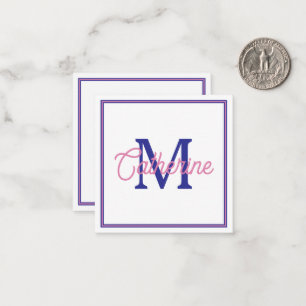 Elegantes Rosa und Marineblau Einfaches Monogramm Mitteilungskarte