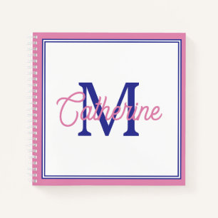 Elegantes Rosa und Marineblau Einfaches Monogramm Notizblock