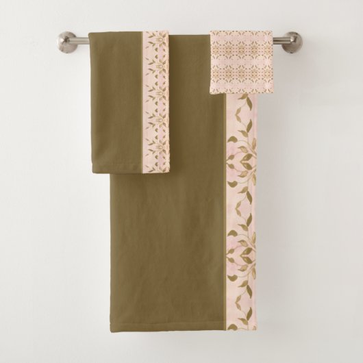 Elegantes Rosa und Olivenöl Badhandtuch Set (Insitu)