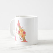 Elegantes rosa und orangefarbenes Monogramm der Bl Kaffeetasse (Vorderseite Links)