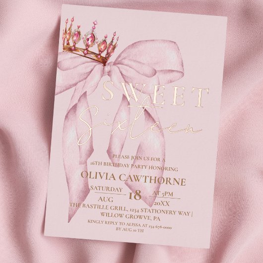 Elegantes Rosa und Rose Gold Sweet 16 Folieneinladung