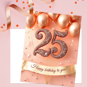 Elegantes Rosa und Roségold 25. Geburtstag Postkarte