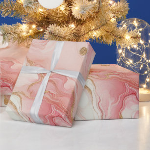 Elegantes Rosa und Roségoldfolien-Marmor Geschenkpapier