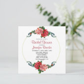 Elegantes Rosa und Rote Rose Blumenkohl Brautparty Einladung (Stehend Vorderseite)