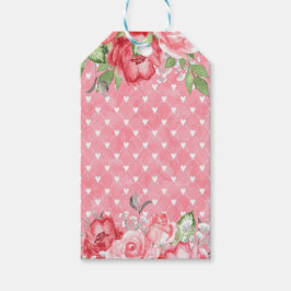 Elegantes Rosa und Rote Rosen auf rosa Rückseite m Geschenkanhänger