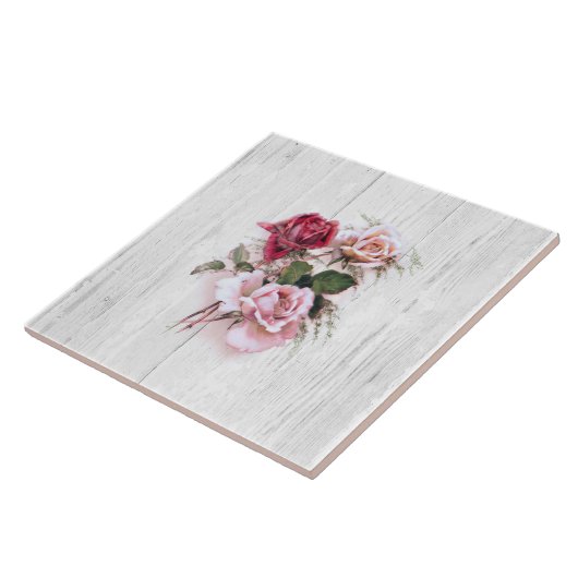 Elegantes Rosa und Rote Rosen auf weißgetünchtes H Fliese (Seite)