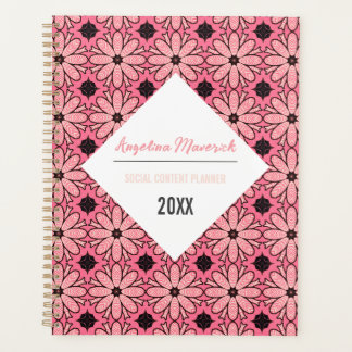 Elegantes rosa und schwarze Blume Muster Planer