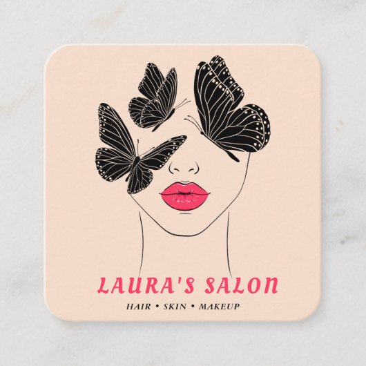 Elegantes Rosa und schwarze Schmetterlinge Frauen Quadratische Visitenkarte (Vorderseite)