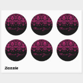 Elegantes Rosa und schwarzer Damask Danke Sticker (Blatt)
