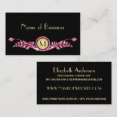 Elegantes rosa und schwarzes Imitat Glitz Floral M Visitenkarte (Vorne/Hinten)